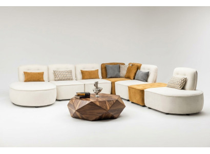Sectional sofa modular corner sofa L-shaped couch beige fabric upholstery