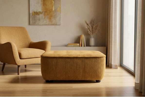 Stool, upholstered stool, sofa stool, footstool, brown fabric.