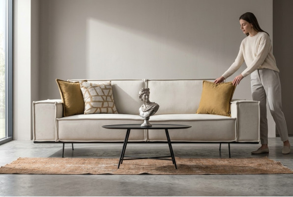 Two-seater sofa 2-seater fabric sofa upholstered sofa beige couch modern