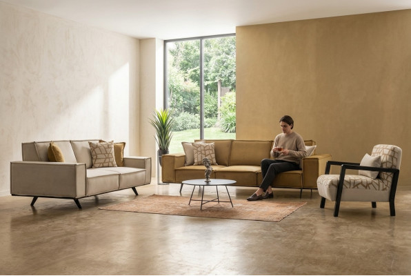 Sofa set four-seater three-seater armchair fabric sofa sofa brown set