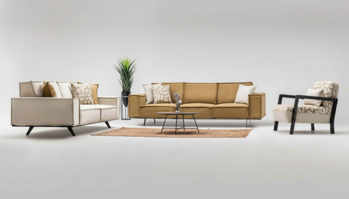 Sofa set four-seater three-seater armchair fabric sofa sofa brown set