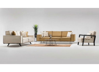 Sofa set four-seater three-seater armchair fabric sofa sofa brown set