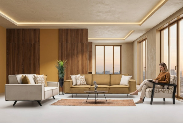 Couch suite fabric sofa four-seater two-seater armchair sofa brown set