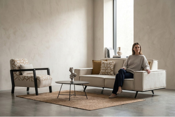 Complete sofa upholstered sofa two-seater armchair beige upholstered sofa modern