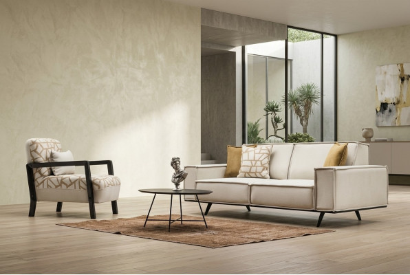 Complete sofa upholstered sofa two-seater armchair beige upholstered sofa modern