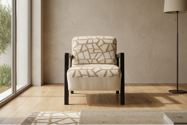 Armchair wingback chair fabric chair beige upholstery living room single seater seat