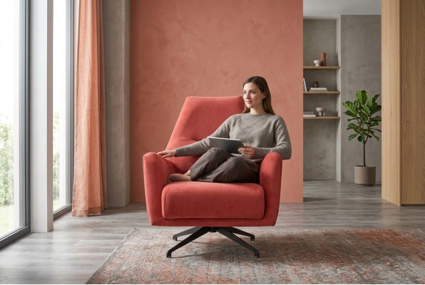 Living room armchair wingback armchair fabric armchair red upholstery single-seater seat