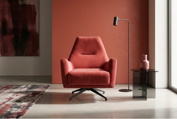 Living room armchair wingback armchair fabric armchair red upholstery single-seater seat
