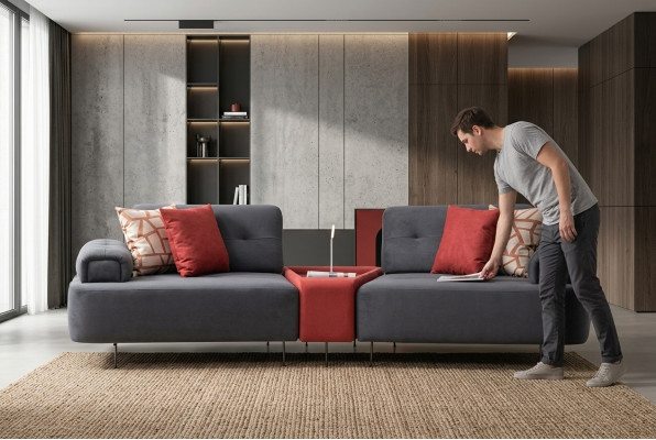 Luxury Couch Fabric Sofa 2-Seater Two-Seater Gray Upholstered Sofa Table