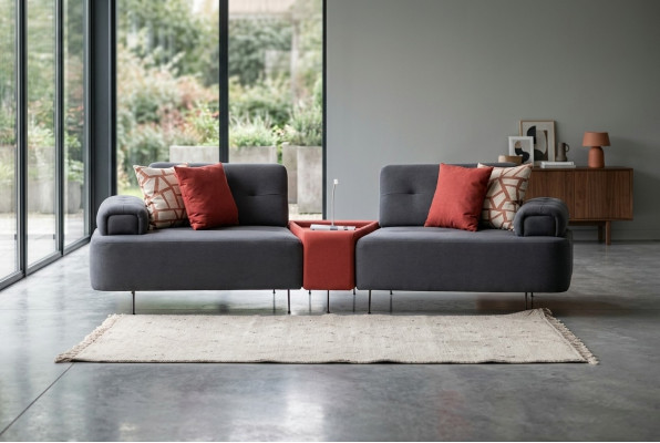 Luxury Couch Fabric Sofa 2-Seater Two-Seater Gray Upholstered Sofa Table