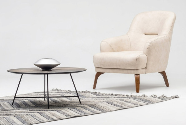 Armchair Living Room Wingback Armchair Fabric Armchair Beige Upholstered Single-Seater Seat