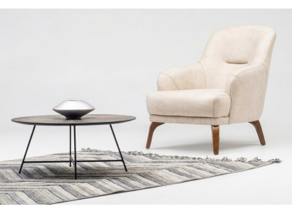 Armchair Living Room Wingback Armchair Fabric Armchair Beige Upholstered Single-Seater Seat