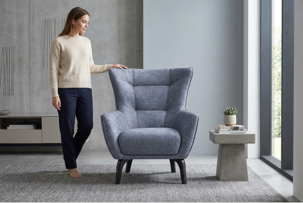 Armchair Living Room Wing Chair Fabric Armchair Gray Upholstered Single-Seater Chair