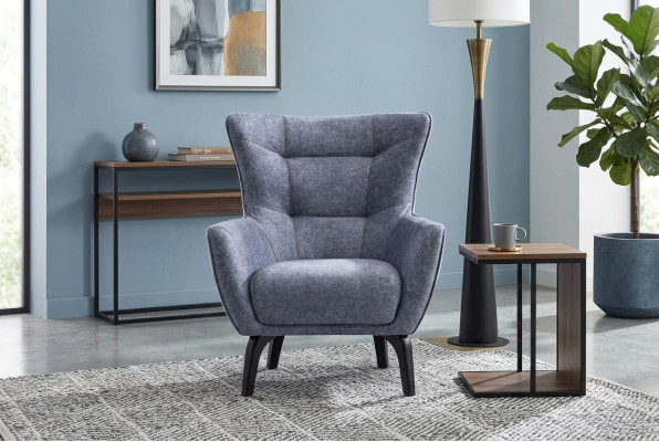 Armchair Living Room Wing Chair Fabric Armchair Gray Upholstered Single-Seater Chair