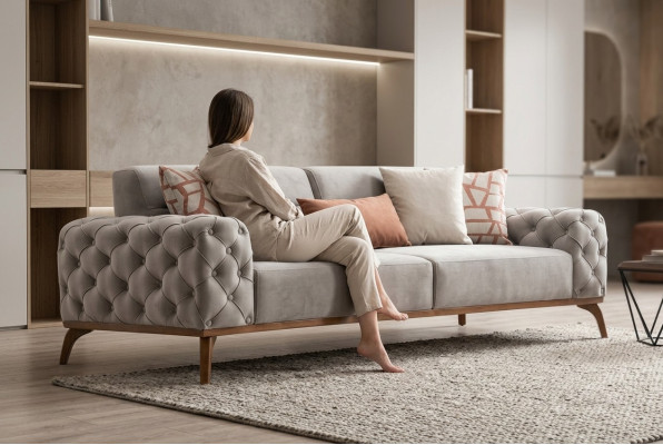 Couch Upholstered Sofa Three-Seater Sofa 3-Seater Fabric Sofa Gray Modern