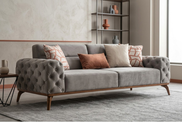 Couch Upholstered Sofa Three-Seater Sofa 3-Seater Fabric Sofa Gray Modern