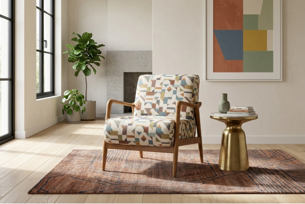 Fabric armchair armchair living room wingback chair multicolored upholstery wood