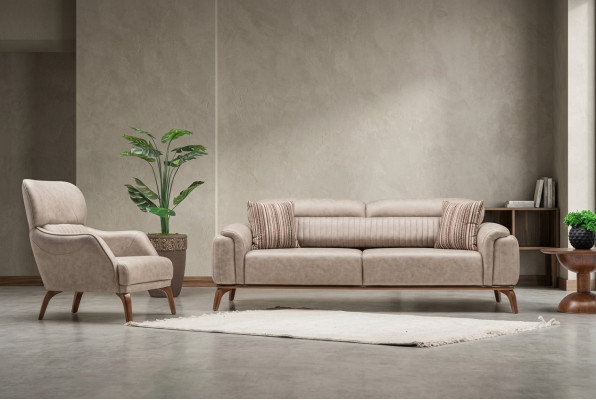 Complete beige faux leather sofas designer leather three-seater single armchair