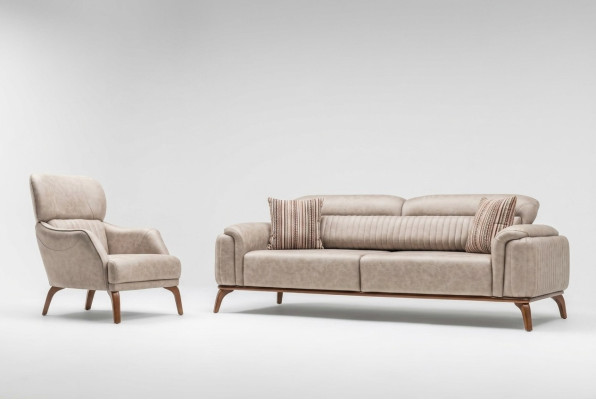 Complete beige faux leather sofas designer leather three-seater single armchair