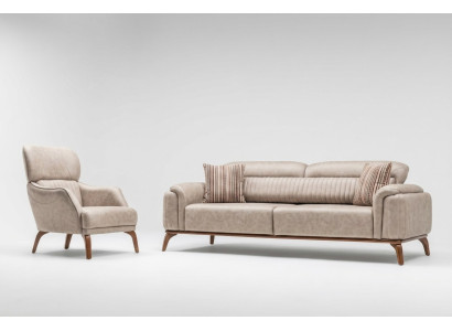 Complete beige faux leather sofas designer leather three-seater single armchair