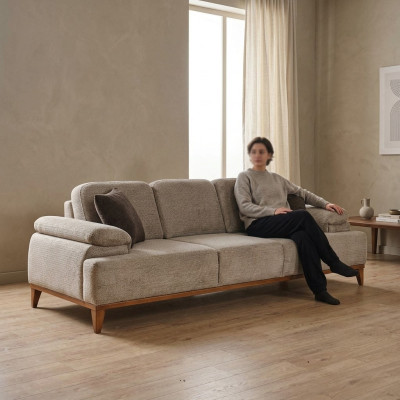 Three-seater sofa 3-seater fabric sofa upholstered sofa beige couch modern