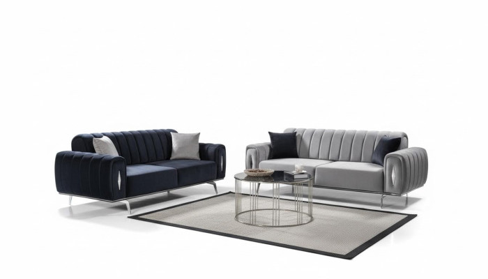 Complete stainless steel three-seater modern fabric sofas upholstered couches 2-piece set