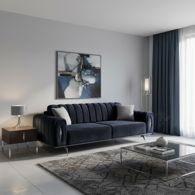 Design three-seater black sofa, 3-seater fabric sofa, upholstered sofa, couch
