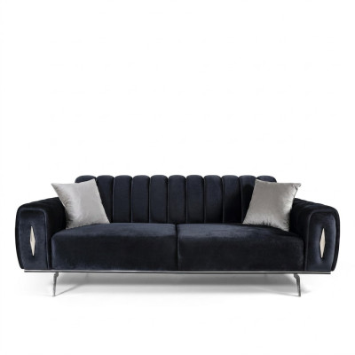Design three-seater black sofa, 3-seater fabric sofa, upholstered sofa, couch