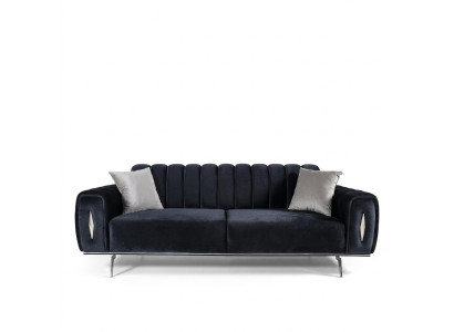 Design three-seater black sofa, 3-seater fabric sofa, upholstered sofa, couch