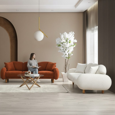 Modern upholstered sofa set living room three-seater white 3-seater 2-piece