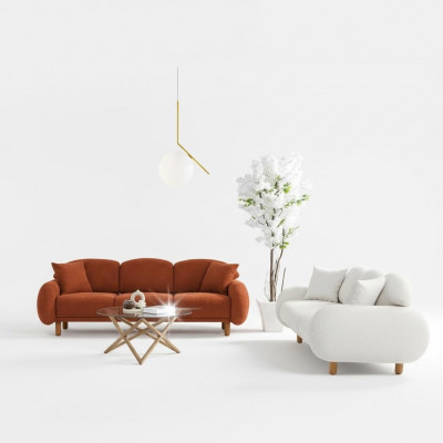 Modern upholstered sofa set living room three-seater white 3-seater 2-piece