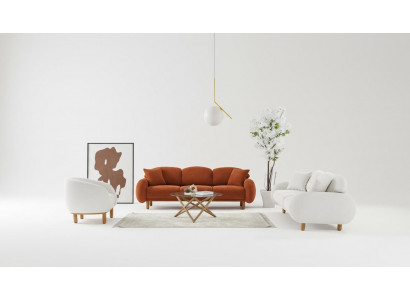 White sofa set Stylish three-seater armchair Upholstered fabric sofas