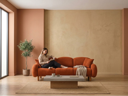 Upholstered Sofa Orange Three-Seater Sofa 3-Seater Fabric Sofa Couch Modern