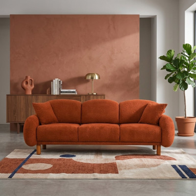 Upholstered Sofa Orange Three-Seater Sofa 3-Seater Fabric Sofa Couch Modern