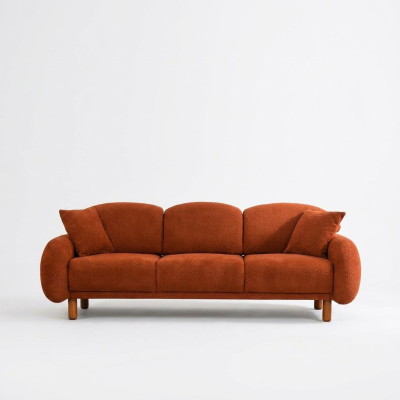 Upholstered Sofa Orange Three-Seater Sofa 3-Seater Fabric Sofa Couch Modern