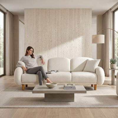 Couch Three-Seater Sofa 3 Seater Fabric Sofa Upholstered Sofa White White Modern