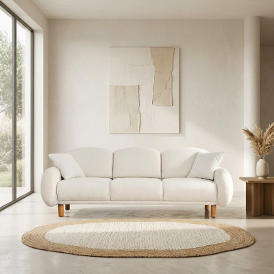 Couch Three-Seater Sofa 3 Seater Fabric Sofa Upholstered Sofa White White Modern