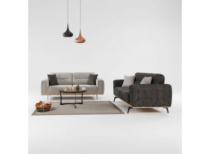 Modern gray couch set, 2x three-seater, luxurious upholstered sofas, 2-piece set