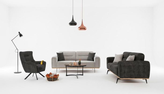 Black-Gray Sofa Set Luxurious Fabric Armchairs Modern Living Room Furniture
