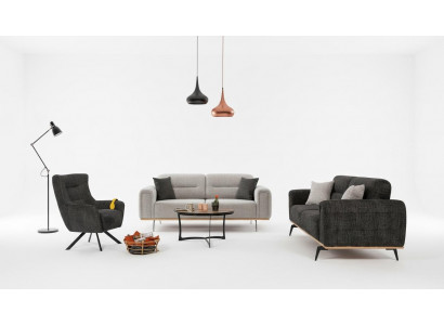 Black-Gray Sofa Set Luxurious Fabric Armchairs Modern Living Room Furniture