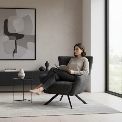Living room armchair wingback chair fabric armchair gray upholstery seat single-seater