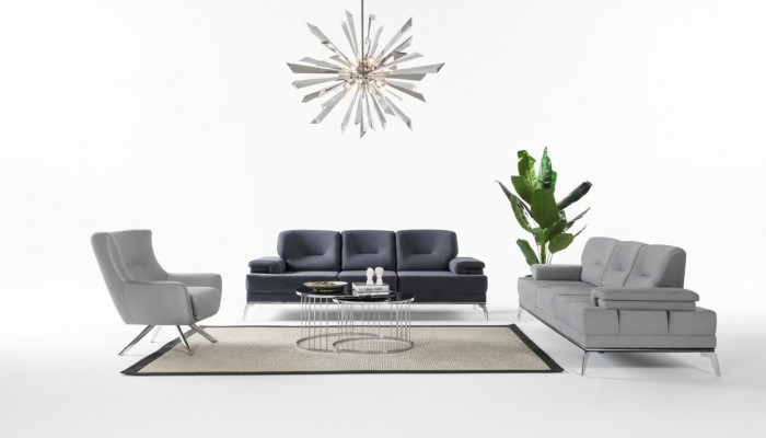 Complete Fabric Sofa Set Modern Upholstered Couches Three-Seater Armchair