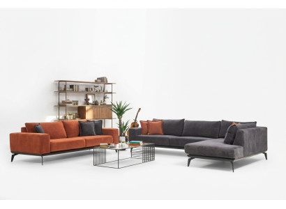 Gray Upholstered Corner Sofa Designer Three-Seater Fabric Sofas Living Room Set