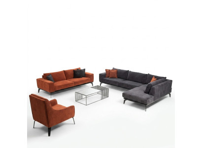 Gray-Orange Couch Set Luxurious Living Room Furniture 3-Seater Corner Sofa