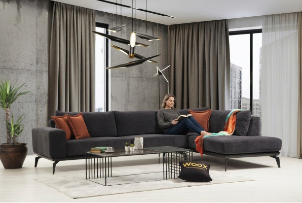 Exclusive gray upholstered corner sofa designer corner suite modern couches