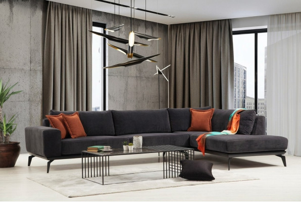 Exclusive gray upholstered corner sofa designer corner suite modern couches