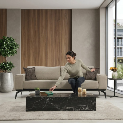 Three-seater fabric sofa upholstered sofa beige sofa modern fabric 3-seat couch.