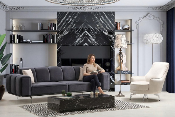 Complete couch set three-seater armchair couch gray fabric sofa sofas