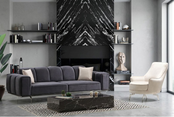 Complete couch set three-seater armchair couch gray fabric sofa sofas