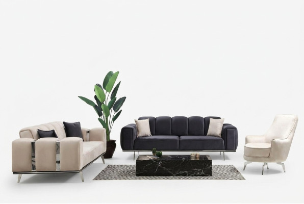 Luxury Sofa Set Three-Seater Armchair Couch Beige Fabric Sofa Sofas 3-piece Set